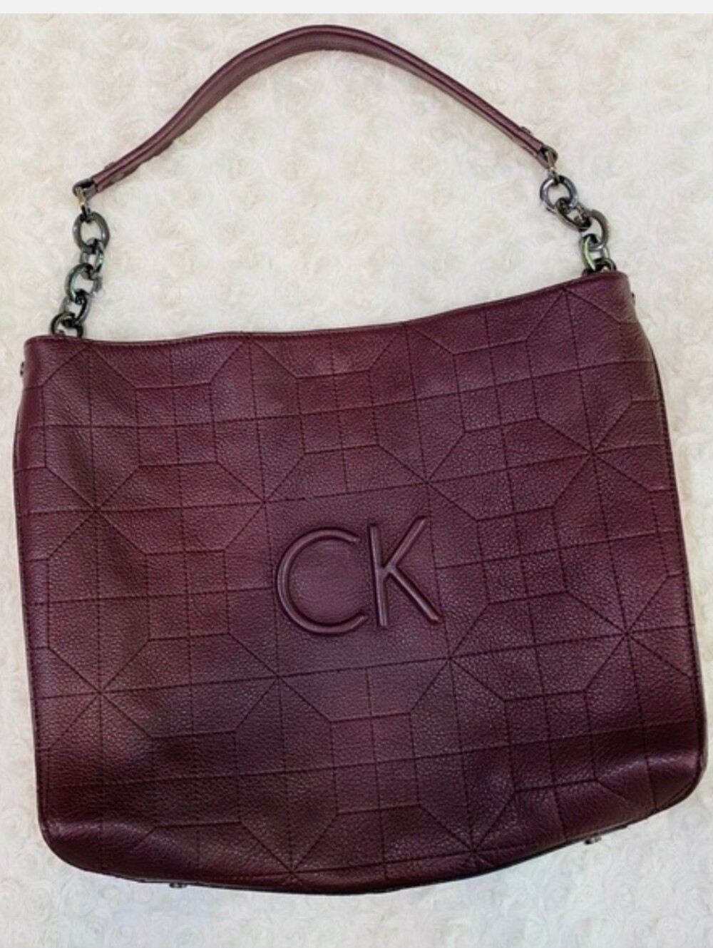 Calvin Klein Rum Raisen Oxblood Burgundy Leather Hobo Purse